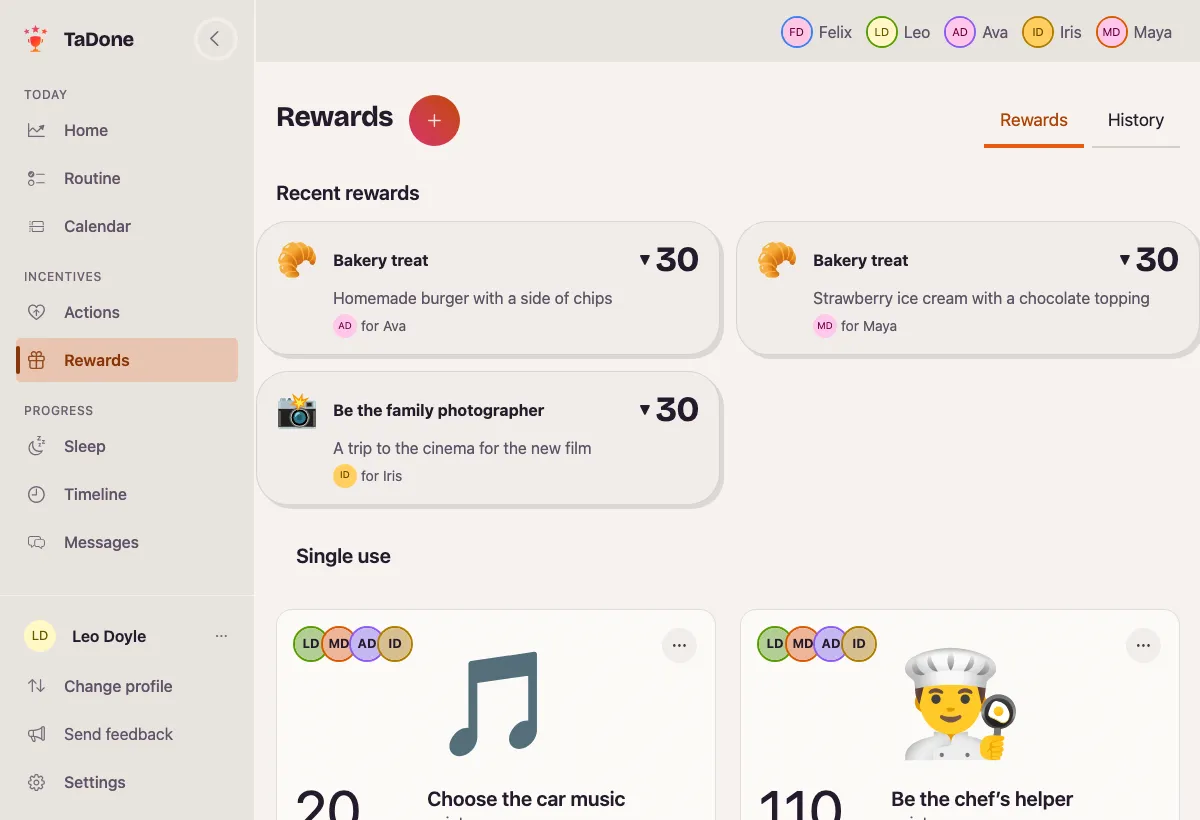 The rewards catalogue kids spend points on
