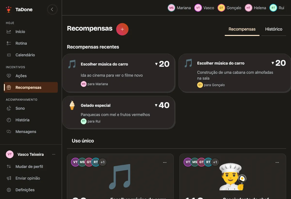 O catálogo de recompensas no TaDone