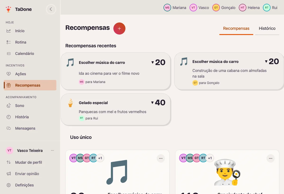 O catálogo de recompensas no TaDone
